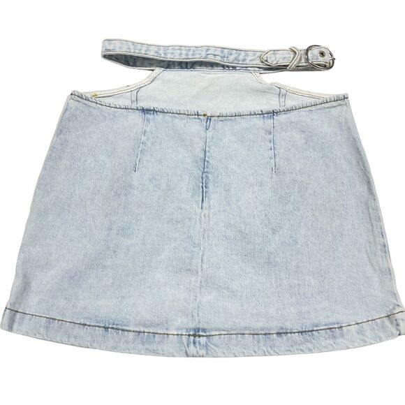 Revolve We Wore What Skirt Women M Denim Cut Out Mini Light Wash 90s Y2K Casual - Picture 6 of 14
